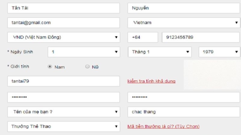 Nhập các thông tin của bạn để tiếp tục Đăng ký 12bet